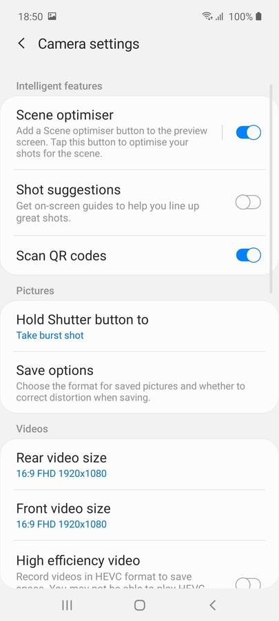 samsung a71 camera settings