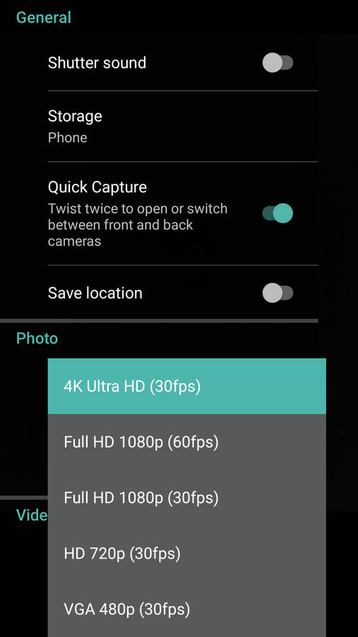 Moto G5 Plus Video Size Options