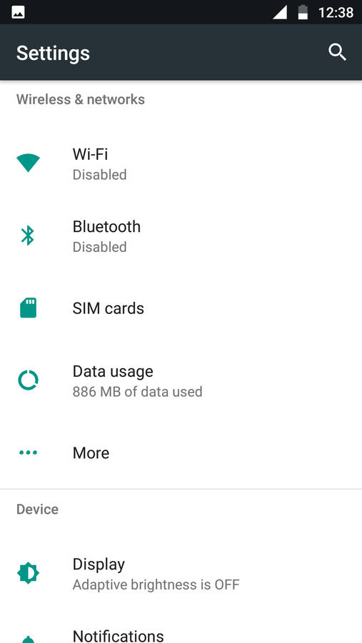 Moto G5 Plus Settings Screen